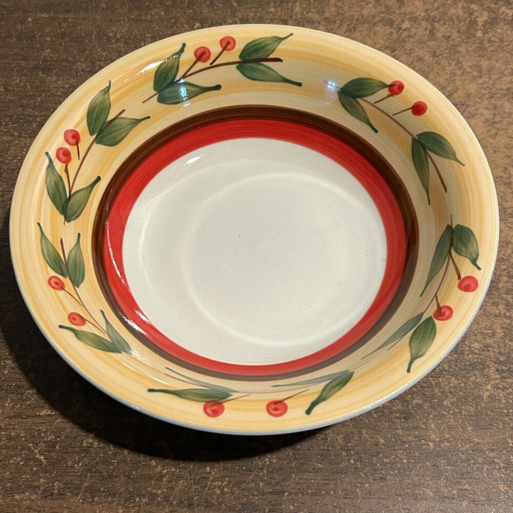 Vintage Royal Norfolk Stoneware Greenbriar 8 inch Bowl Cherries Yellow Red